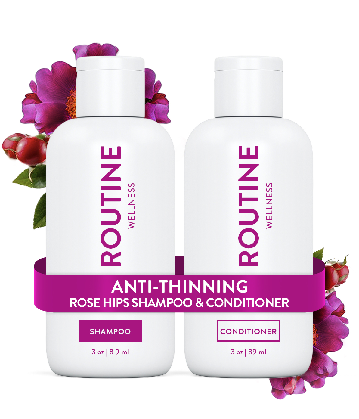 Routine Wellness Shampoo and Conditioner are scientifically formulated to end bad hair days by strengthening hair and reducing breakage