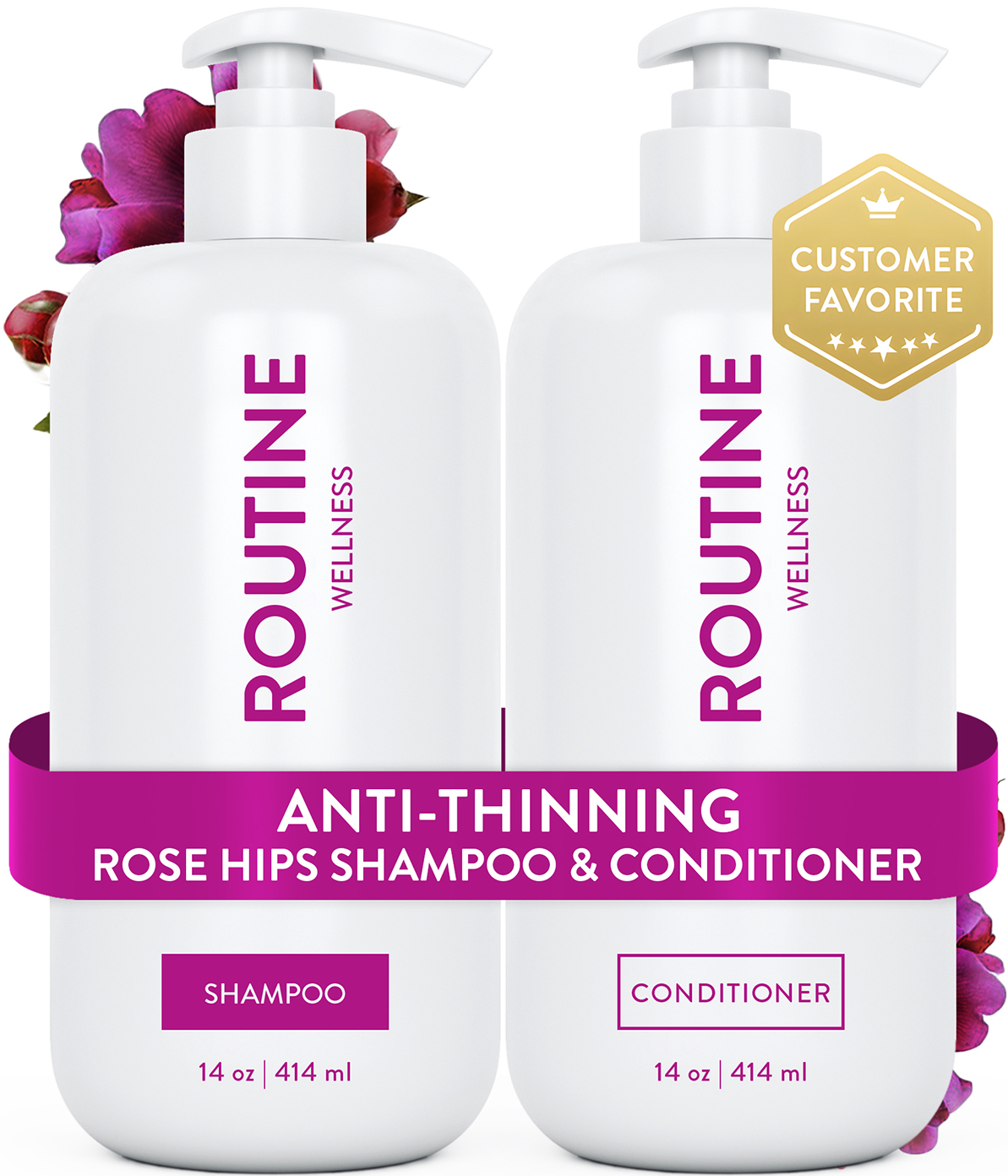 Routine Wellness Shampoo and Conditioner are scientifically formulated to end bad hair days by strengthening hair and reducing breakage
