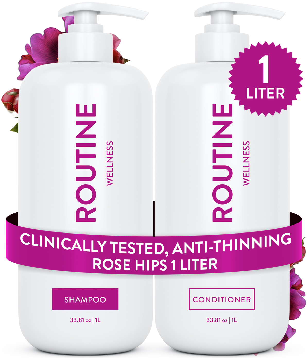 Routine Wellness Shampoo and Conditioner are scientifically formulated to end bad hair days by strengthening hair and reducing breakage