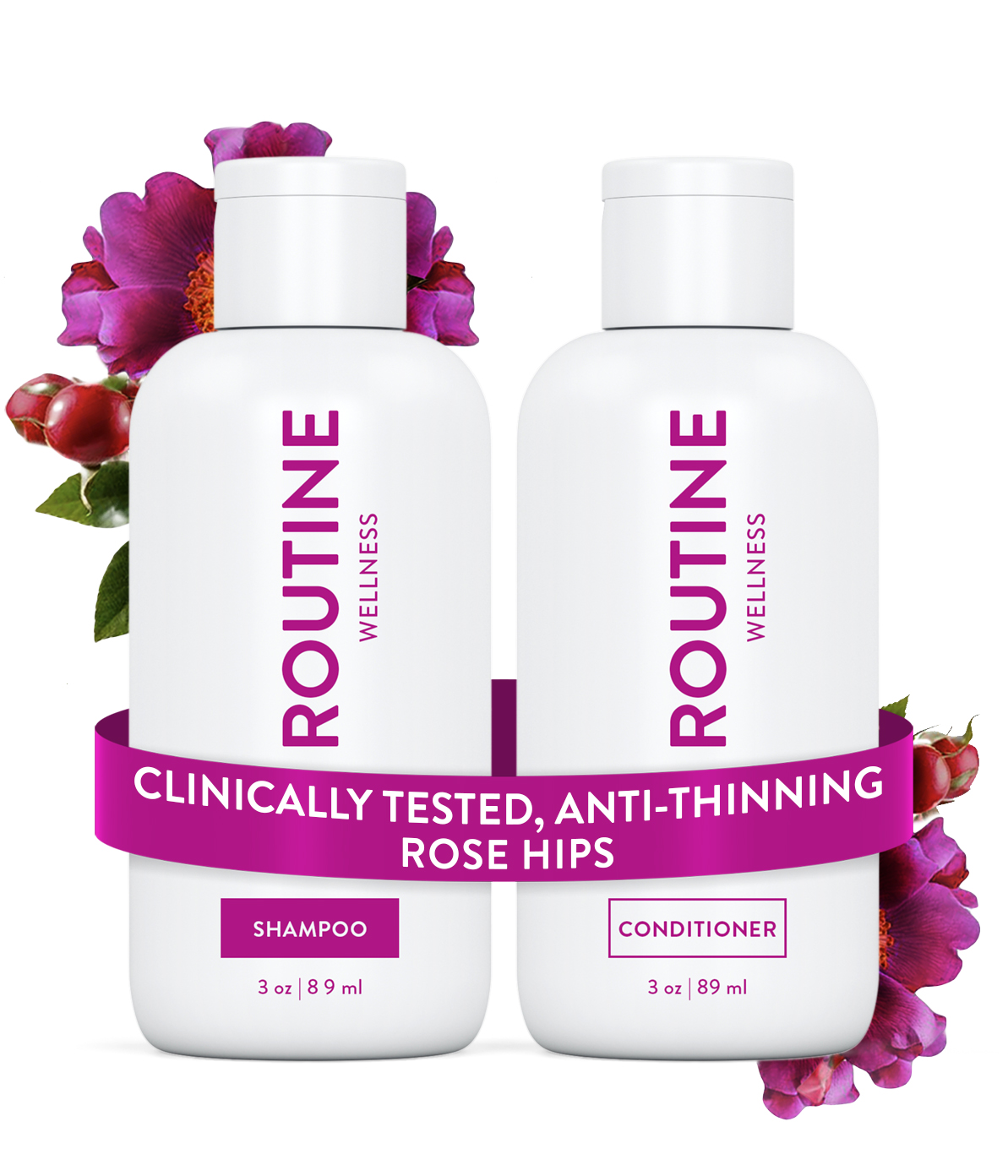 Routine Wellness Shampoo and Conditioner are scientifically formulated to end bad hair days by strengthening hair and reducing breakage