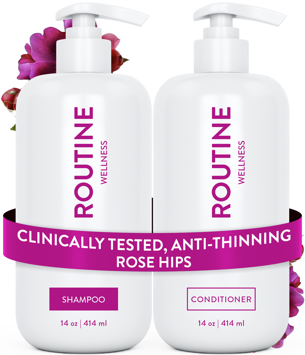 Routine Wellness Shampoo and Conditioner are scientifically formulated to end bad hair days by strengthening hair and reducing breakage